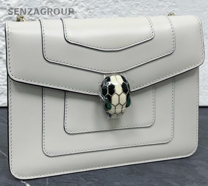 BVLGARI Serpenti Forever Chain 2Way Crossbody Shoulder Bag White Silver Women
