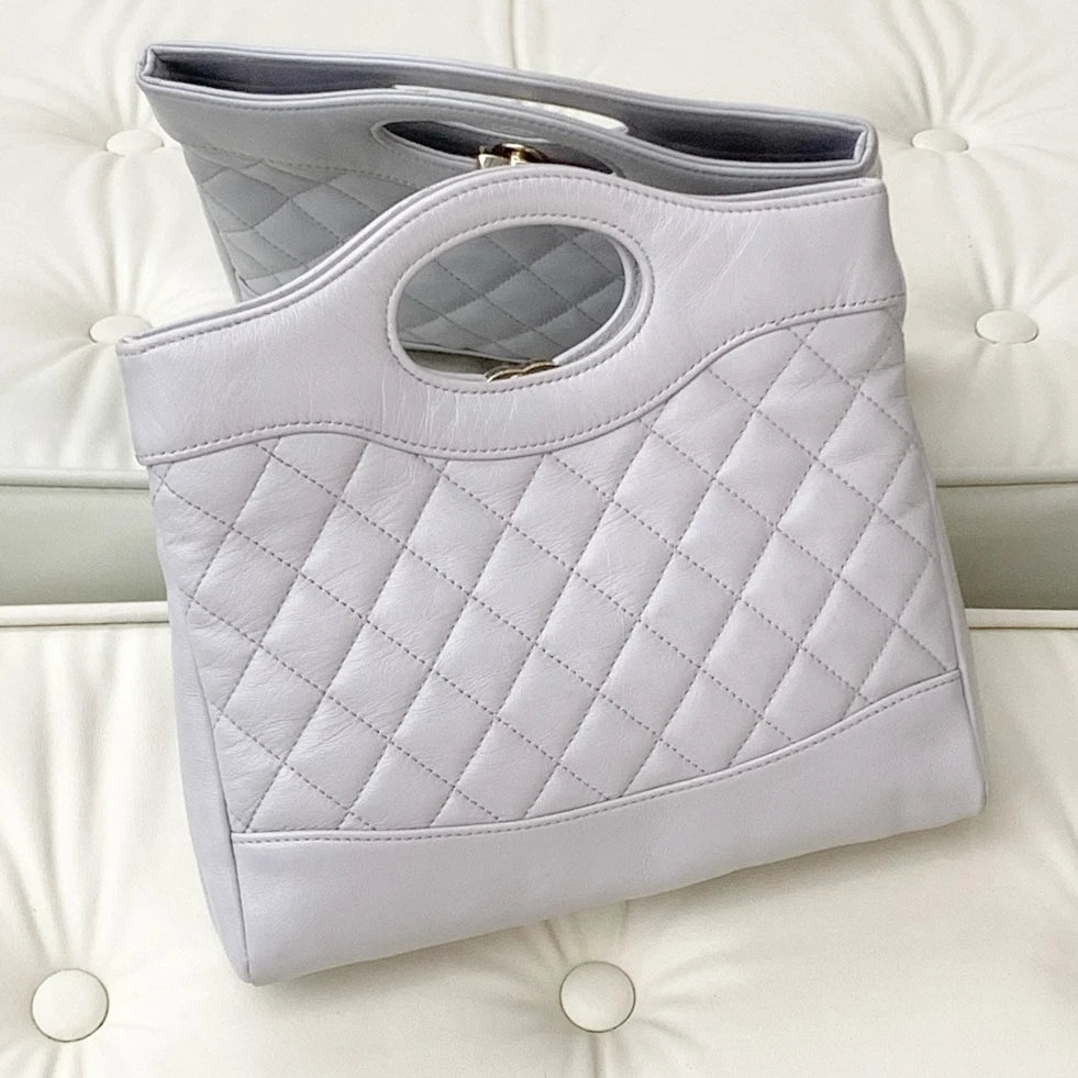 Excellent Chanel 31Bag Mini Lambskin Gray Diamond Handbag Gold Chain Crossbody