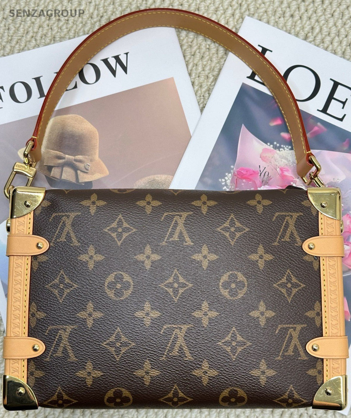 Louis Vuitton Side Trunk Monogram MM Top Handle Bag Brown Used Women Classic