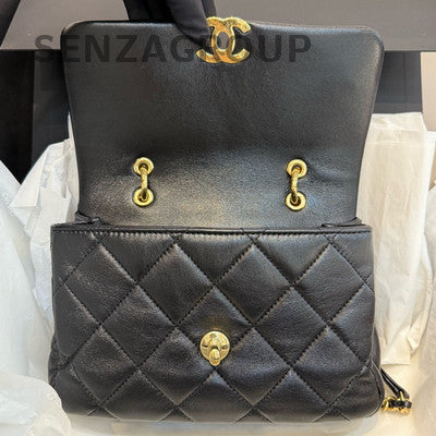 Chanel Classic Black Gold Quilted Chain Shoulder Crossbody Handbag