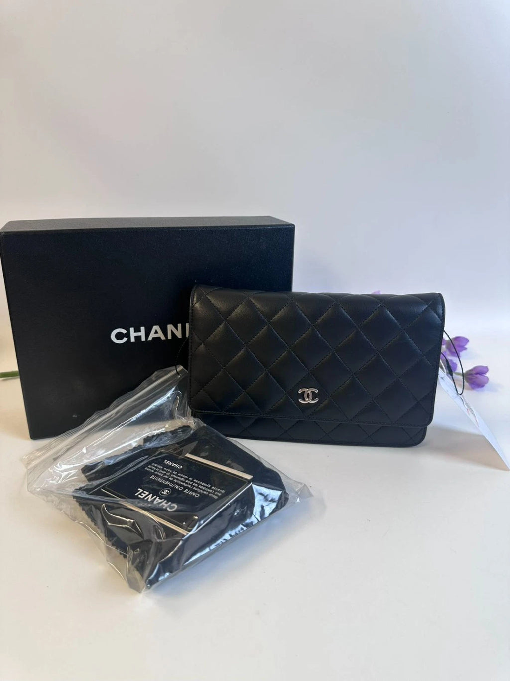 SJ0001 CHANEL Lambskin WOC wallet on chain Silver-Tone Hardware Z