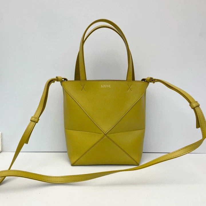 Loewe Puzzle Fold Mini Mustard Yellow Tote Bag For Women