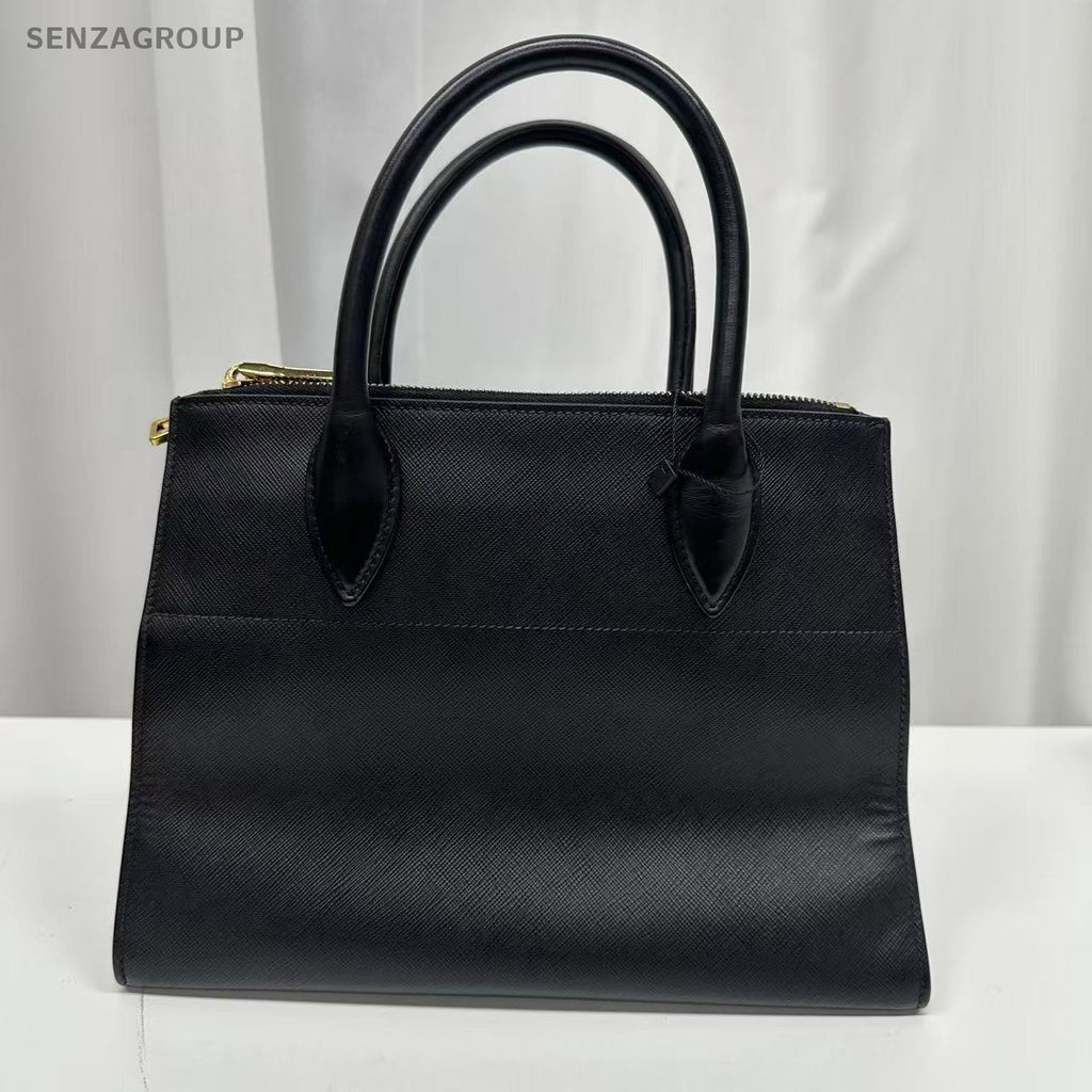 PRADA SAFFIANO Black gold Tote Shoulder bag Calfskin