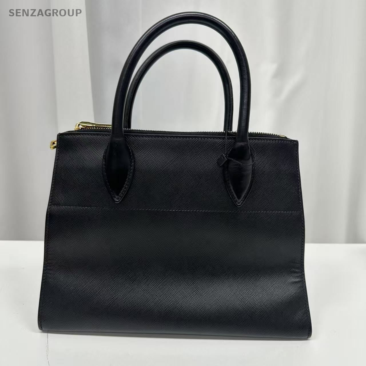 PRADA SAFFIANO Black gold Tote Shoulder bag Calfskin