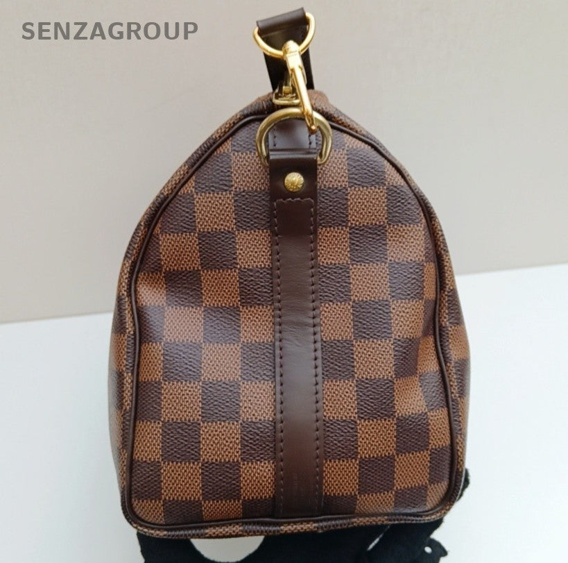 Louis Vuitton Speedy25 Damier Top Handle Bag Crossbody Brown Gold Women Classic