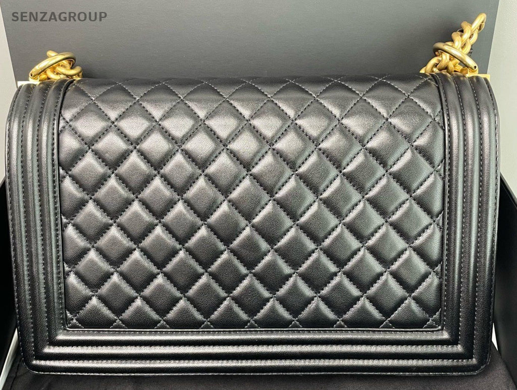 Chanel Leboy Calfskin Chain Shoulder Bag Crossbody Black Gold Women Classic