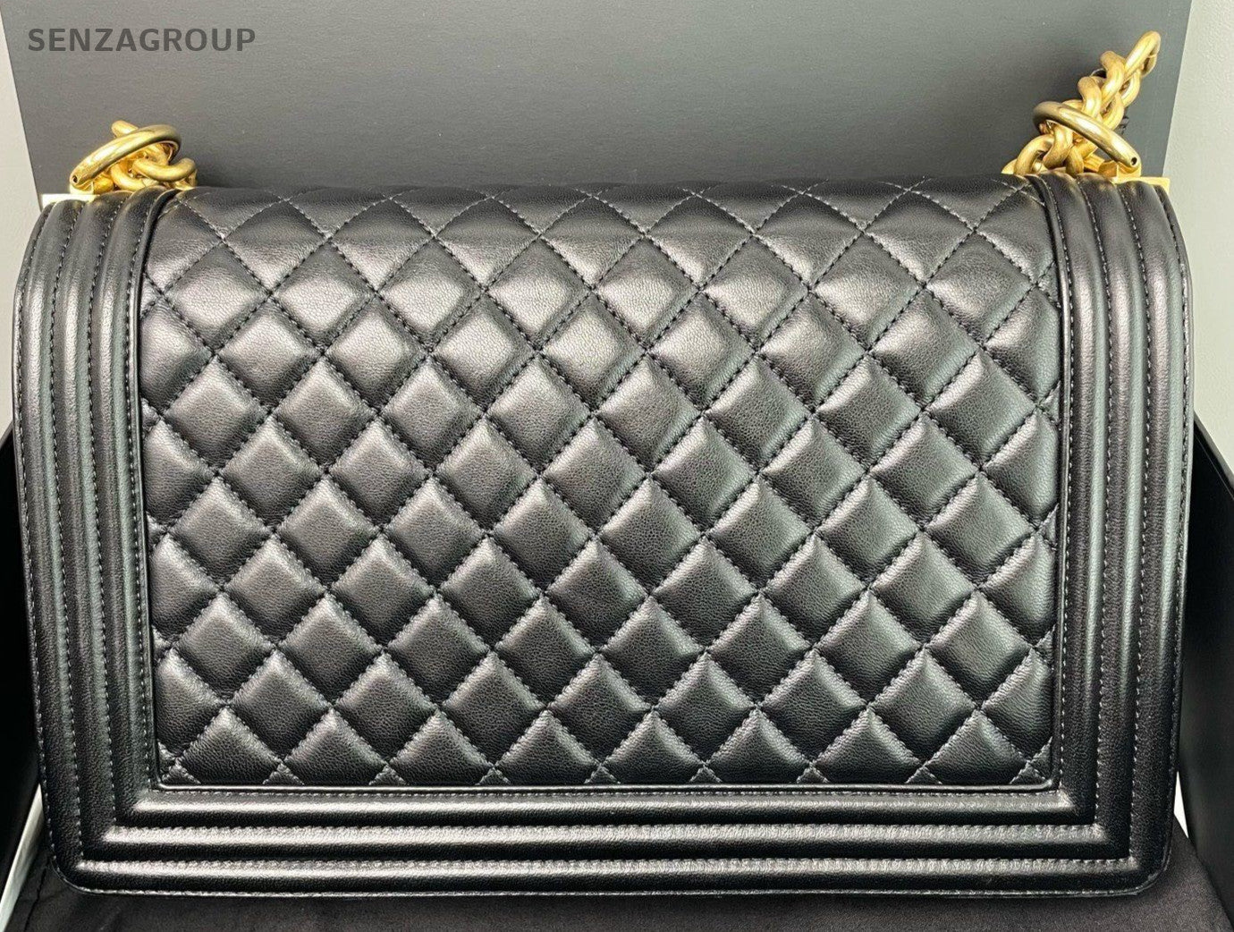 Chanel Leboy Calfskin Chain Shoulder Bag Crossbody Black Gold Women Classic