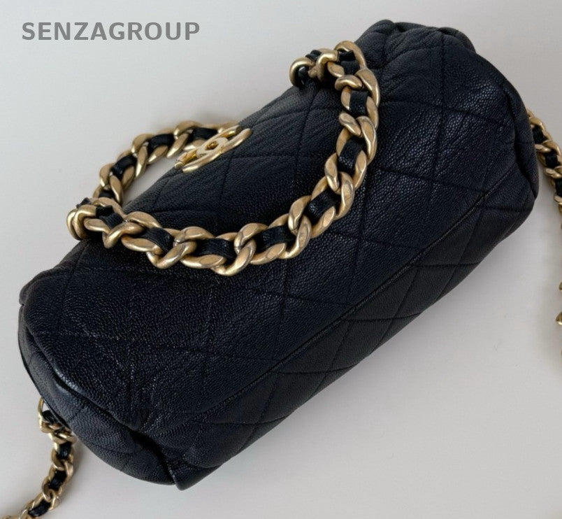 Chanel Calfskin PM Chain Top Handle Bag Shoulder Bag Black Gold Diamond Women
