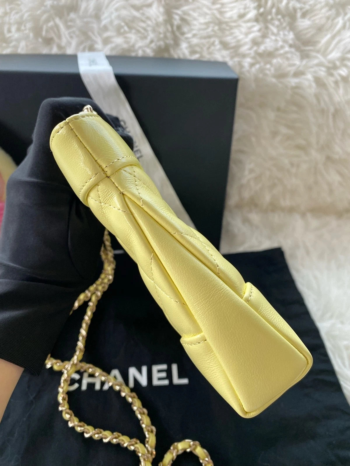 CHANEL 31Bag Nano Yellow Lambskin Shoulder Crossbody Handbag Women