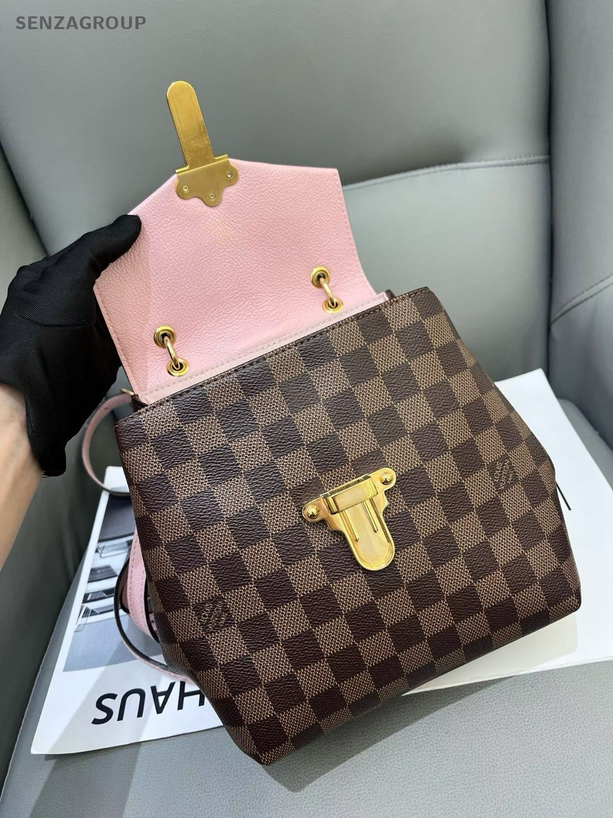 Louis Vuitton Clapton Backpack Damier Ebene Top Handle Brown Pink Women