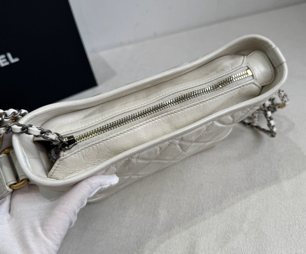 Chanel Gabrielle PM Chain Shoulder Bag Crossbody White Gold Used Women Classic