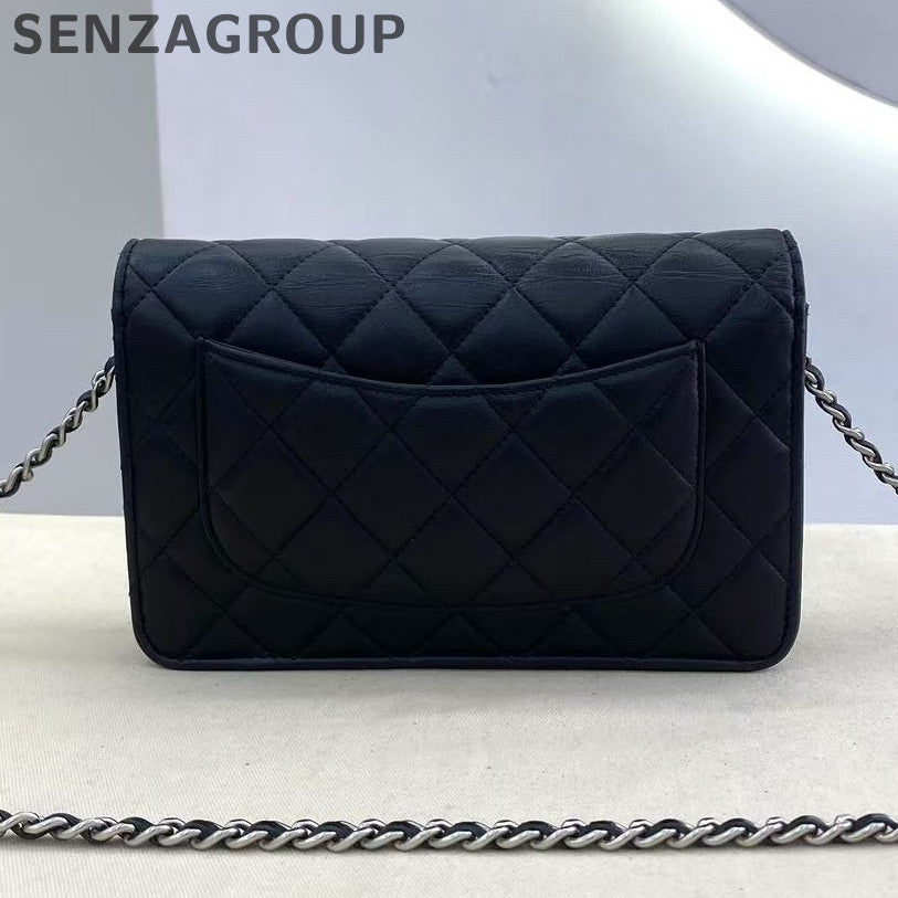 Chanel Black Lambskin WOC Quilted Chain Shoulder Bag Silver Hardware