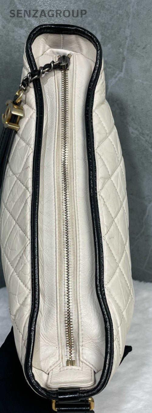 Chanel Calfskin MM Chain Shoulder Bag White Gold Silver Women Classic