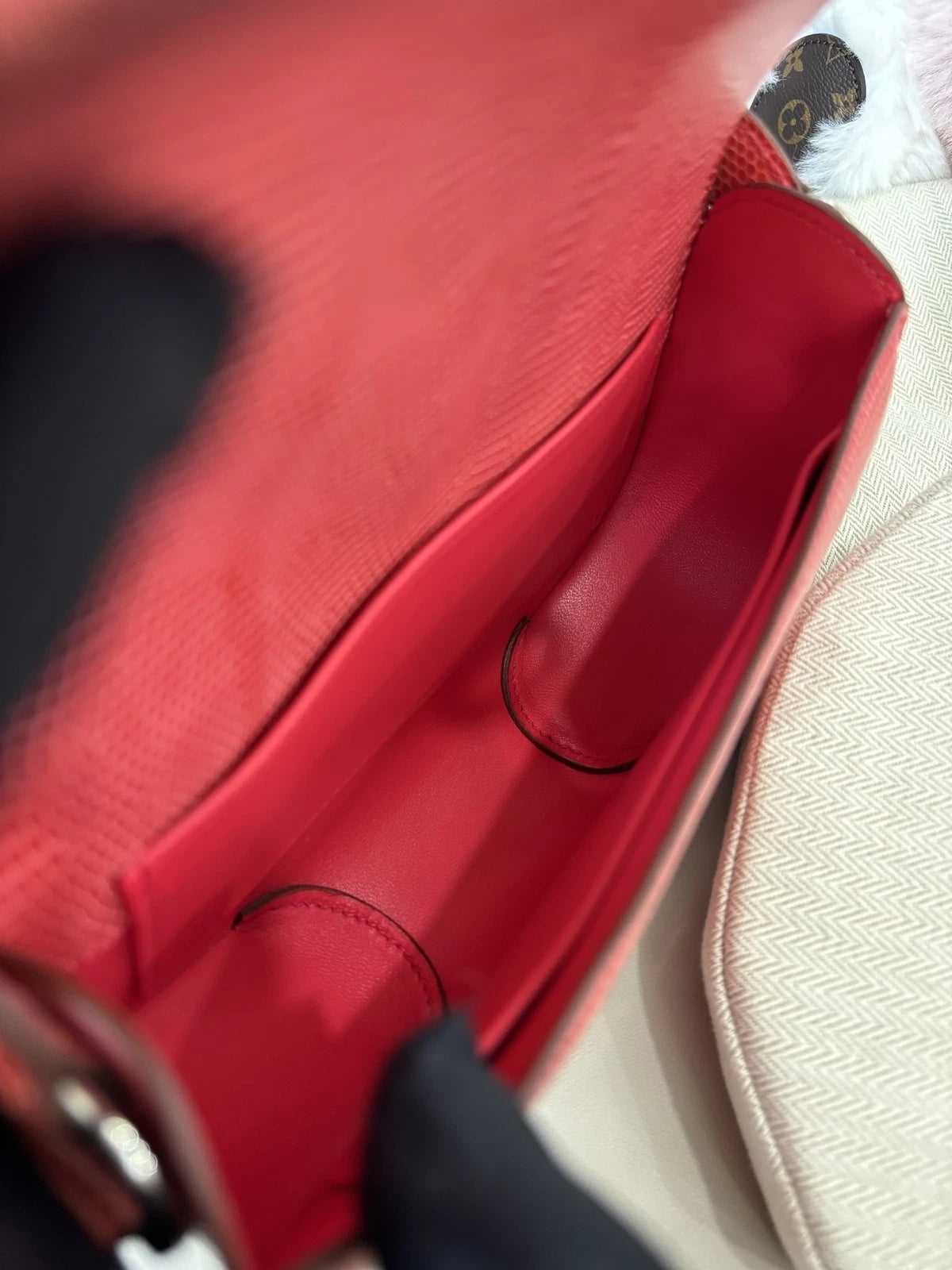 Hermes Cherche Midi 2Way Shoulder Crossbody Red Silver Women Classic Fashion