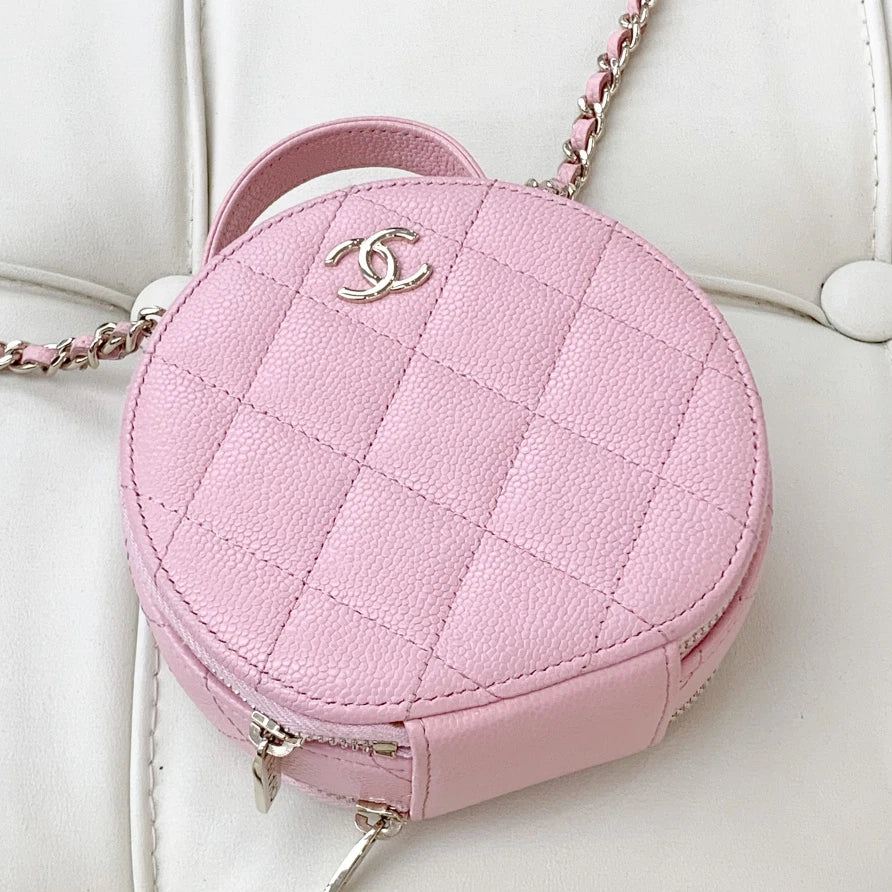 Chanel Calfskin Chain Top Handle Crossbody Bag Pink Gold Women Classic S
