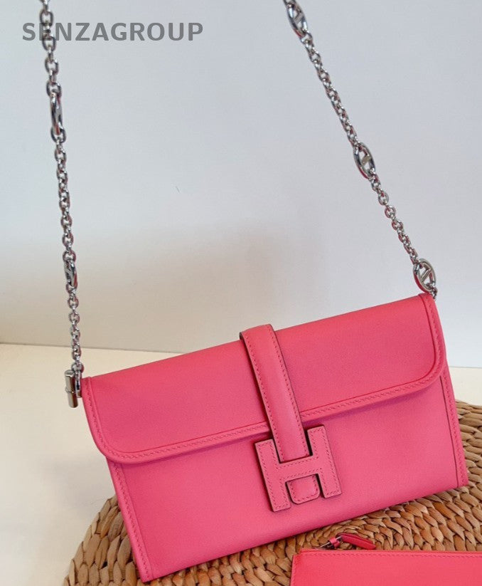 Hermes Jige Duo Clutch Chain Shoulder Bag Pink Used Women Designer