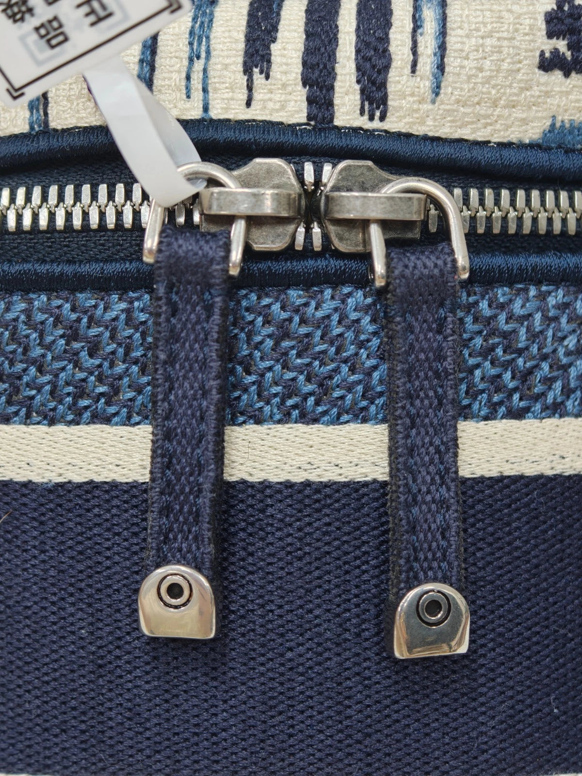 Christian Dior Travel Vanity Case Canvas Top Handle Bag Blue Silver Women