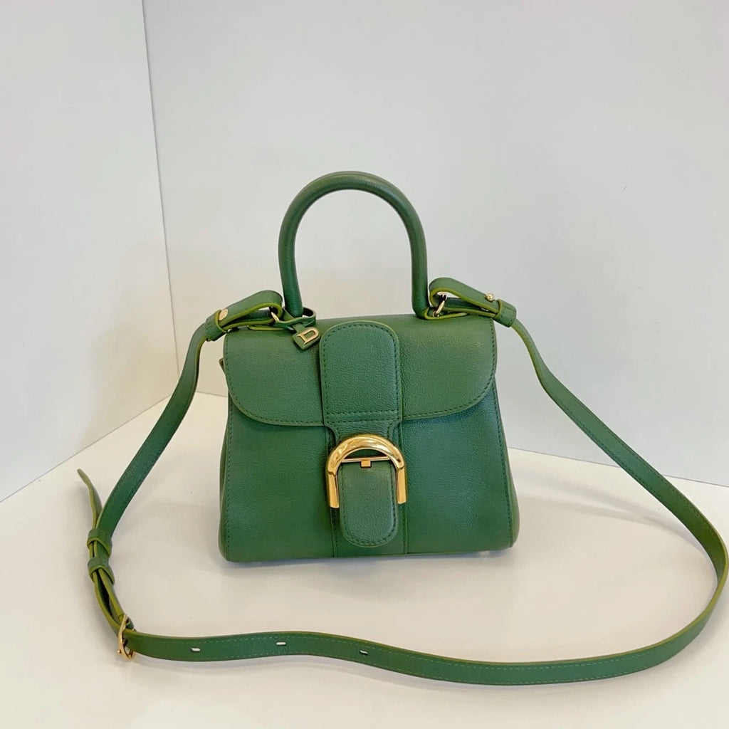 Delvaux Empire Brilliant Mini Calfskin Top Handle Crossbody Green Gold Women
