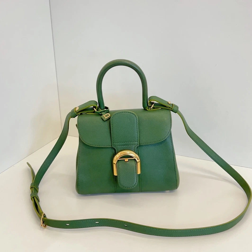 Delvaux Empire Brilliant Mini Calfskin Top Handle Crossbody Green Gold Women