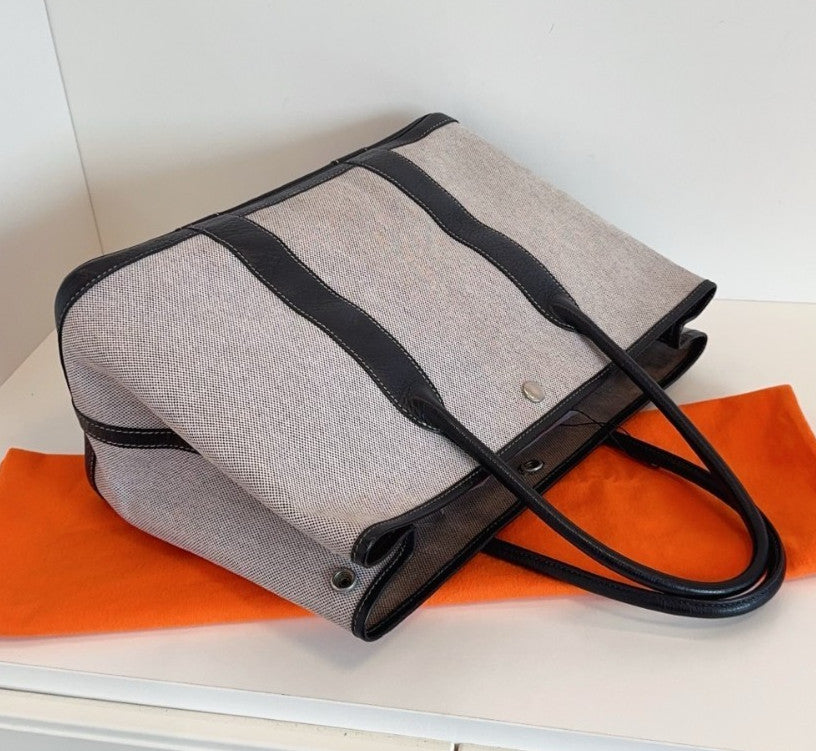 Hermes Garden Party36 Top Handle Bag Gray Black Silver Used Women Classic