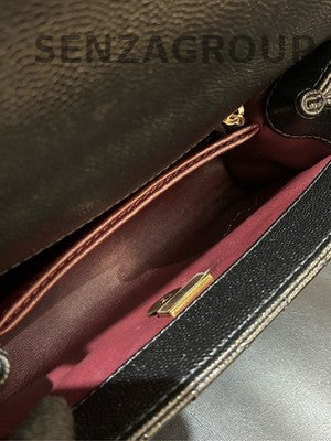 Chanel Black Gold Coco Handle Mini Quilted Handbag Classic Women's