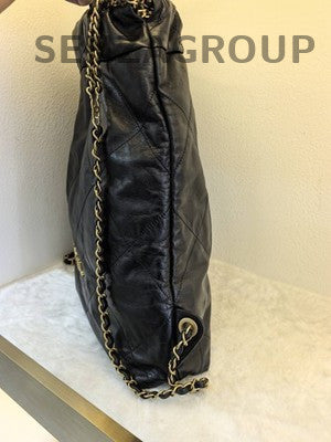 Chanel 22 Chain Backpack Large Calfskin Black Gold Women's Classic Bag
