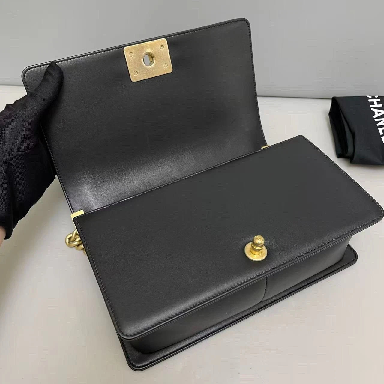 Chanel Leboy MM Calfskin Diamond Shoulder Bag Crossbody Bag Black Excellent