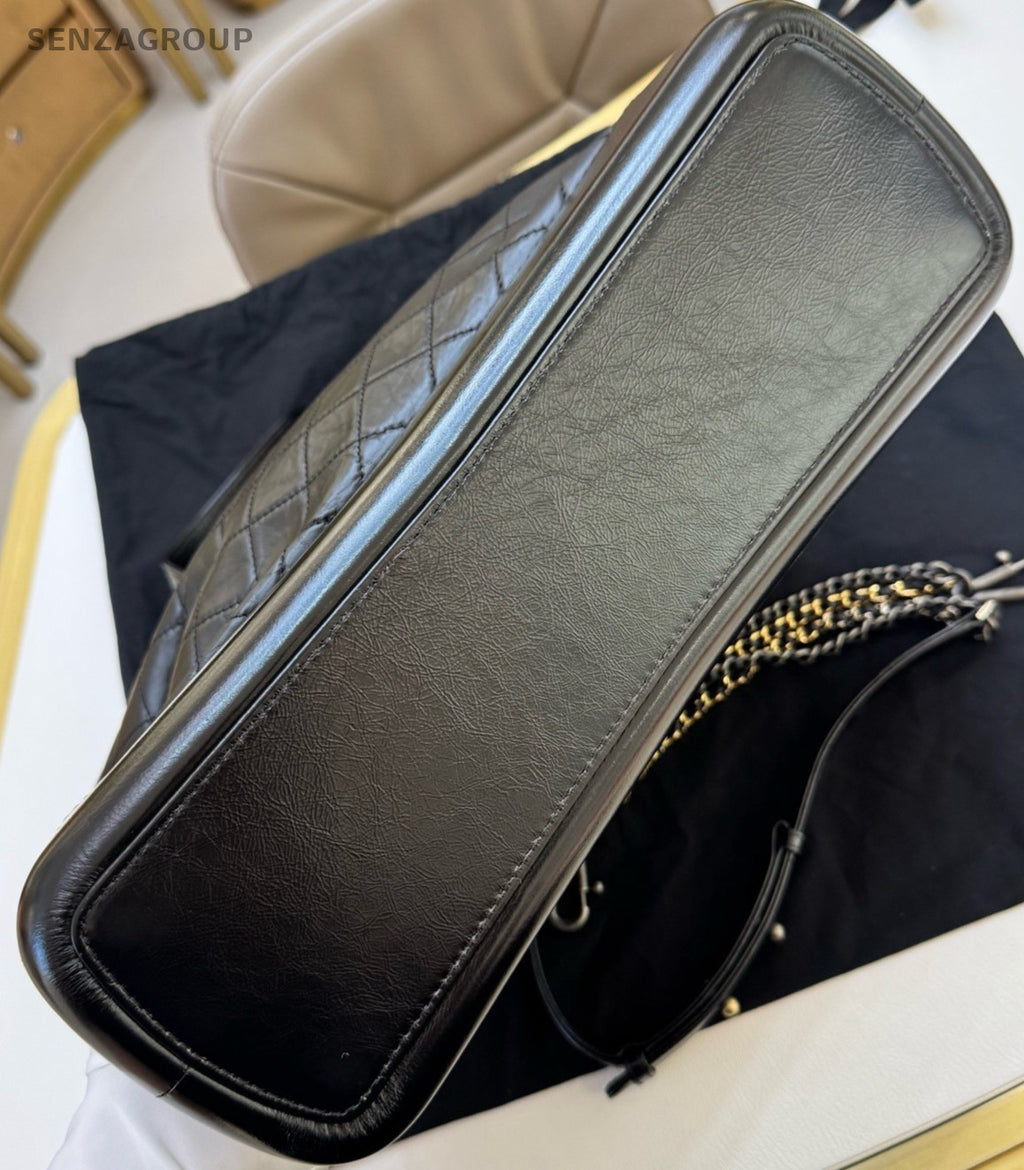 Chanel Gabrielle GM Handbag Shoulder Bag Black Gold Diamond Women Classic