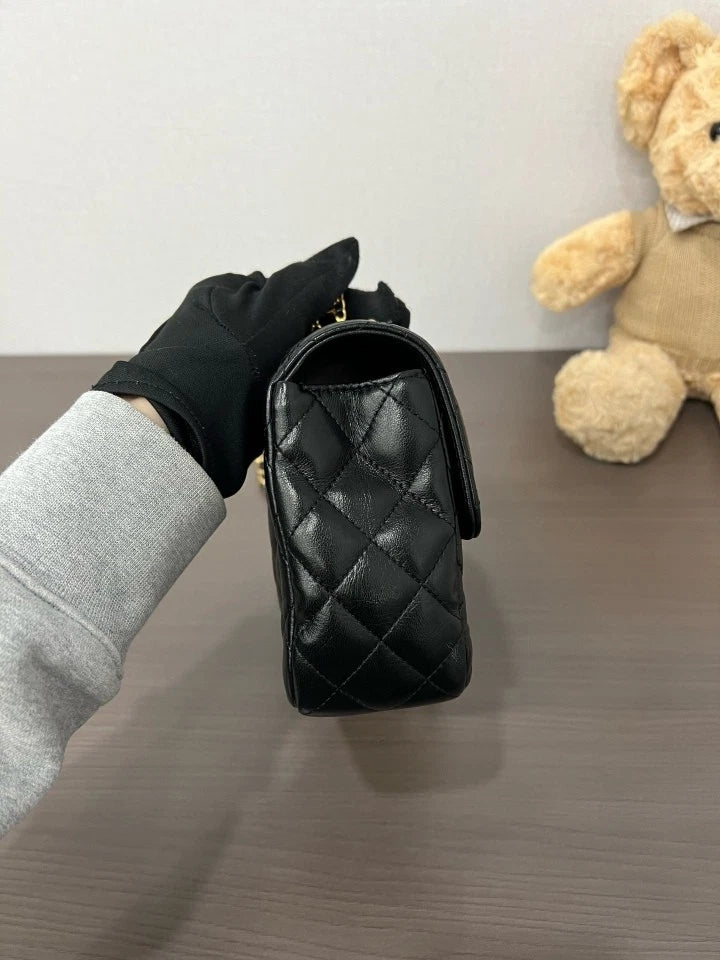 CHANEL 24C Black Gold Rhinestone Handle CF Handbag For Women