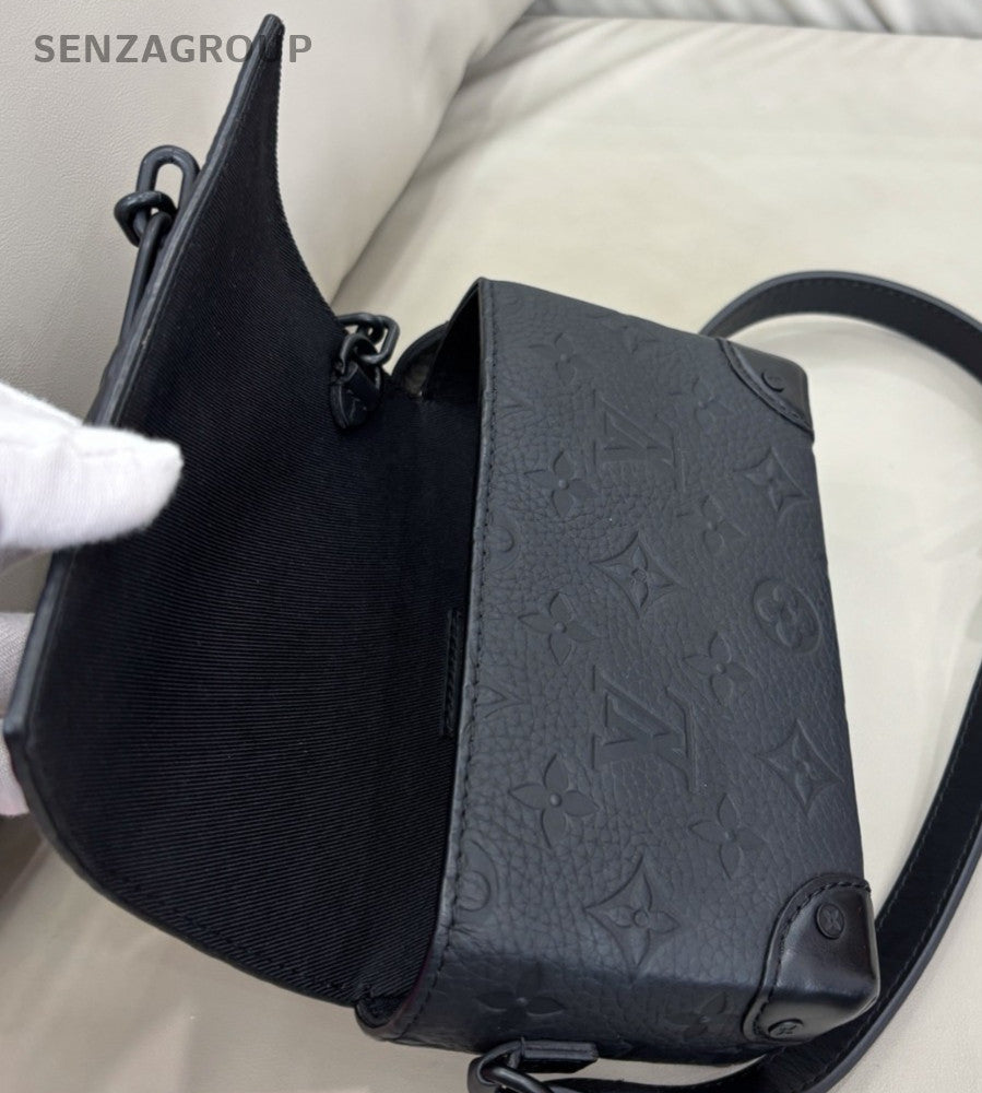 Louis Vuitton Steamer Embossed Full Leather Box Shoulder Crossbody Bag Black