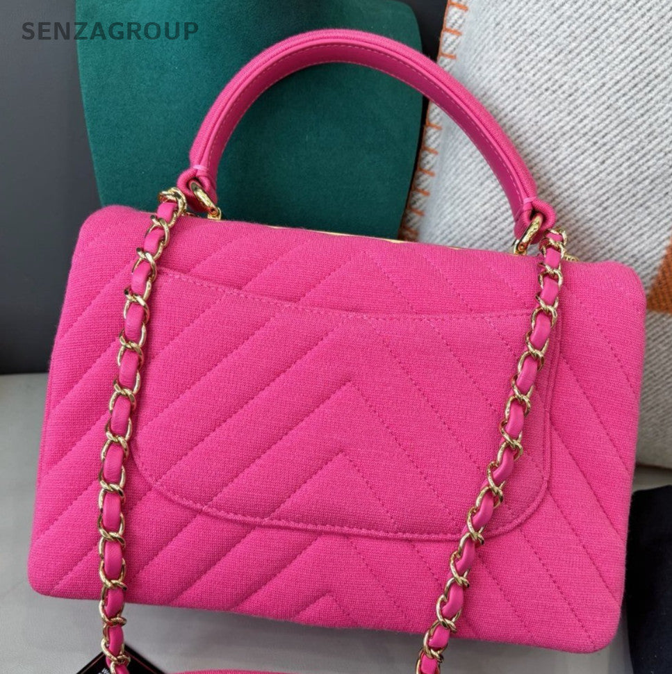Chanel Trendy CC Chain Crossbody Top Handle Bag Pink Gold Women Classic