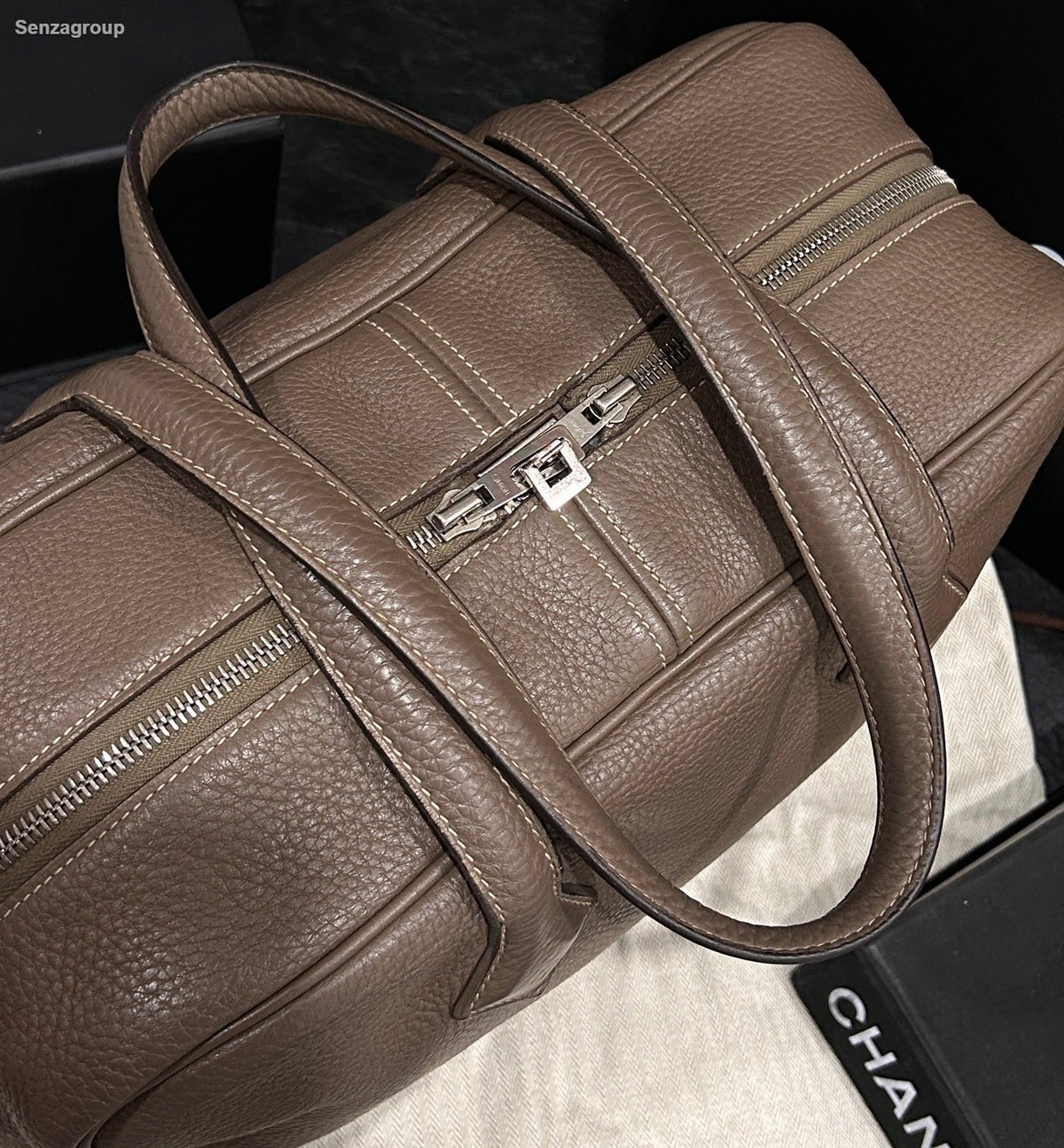 Hermes Victoria35 Top Handle Bag Gray Silver Used Women Classic