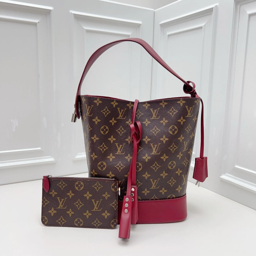 Louis Vuitton Bucket Monogram Canvas Top Handle Crossbody Bag Brown Women