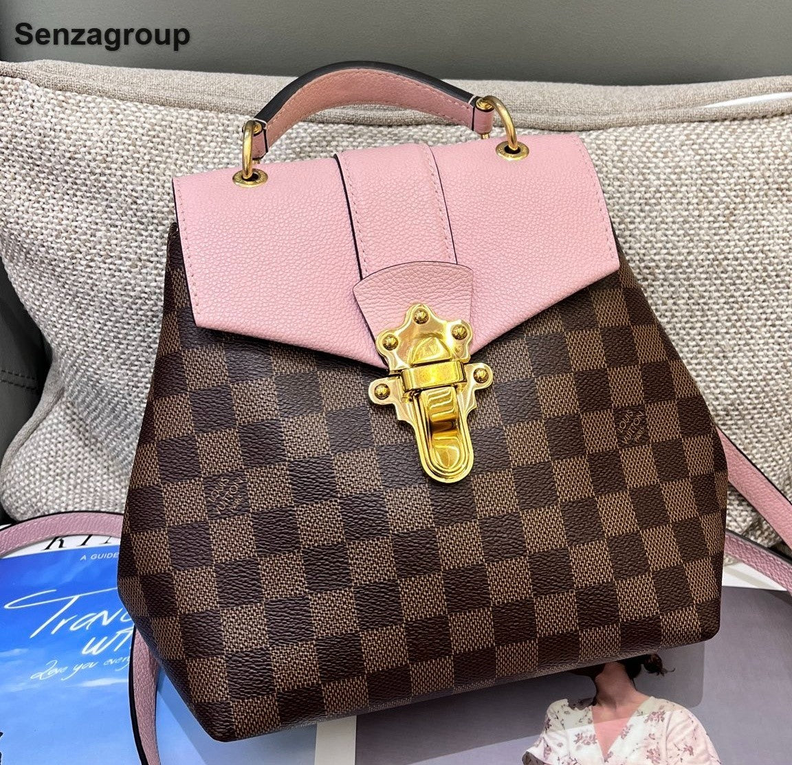 Louis Vuitton Clapton Damier Ebene Backpack Crossbody Brown Pink Women Classic
