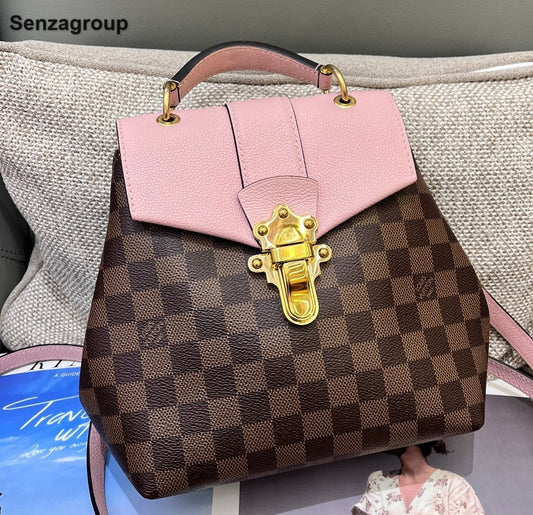 Louis Vuitton Clapton Damier Ebene Backpack Crossbody Brown Pink Women Classic