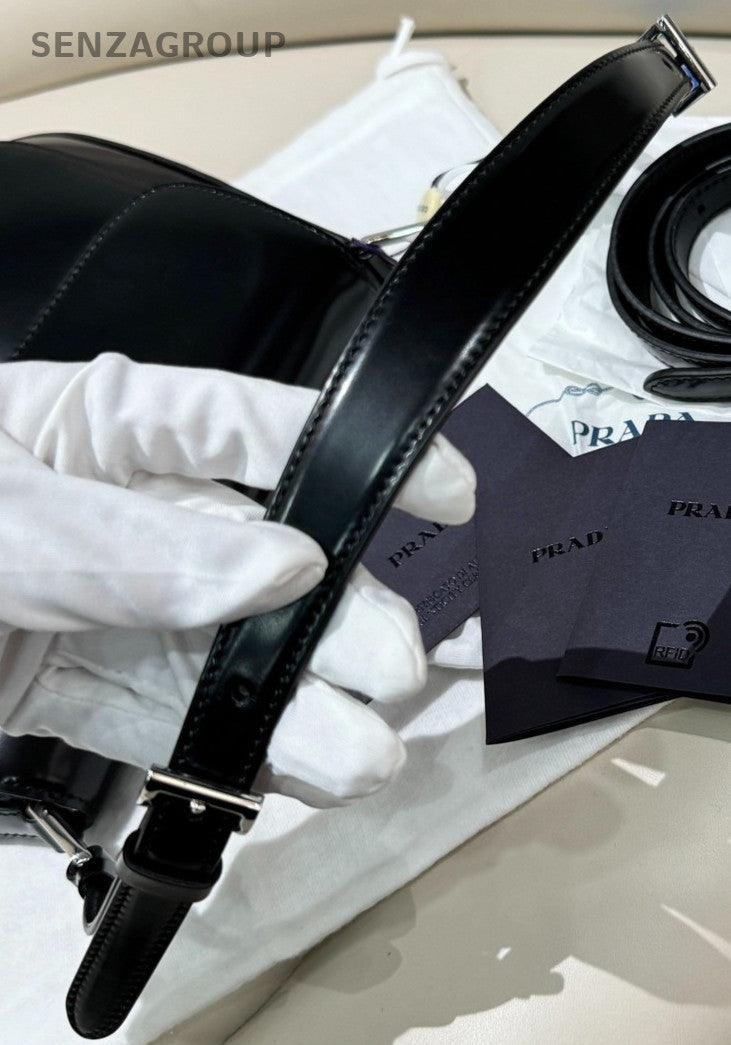 Prada cleo MM Shoulder Crossbody Underarm Bag Black Silver Women Brand New