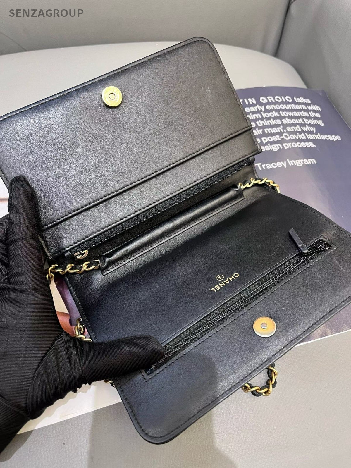 Chanel Leboy WOC Calfskin Chain Crossbody Shoulder Bag Black Gold Women Classic