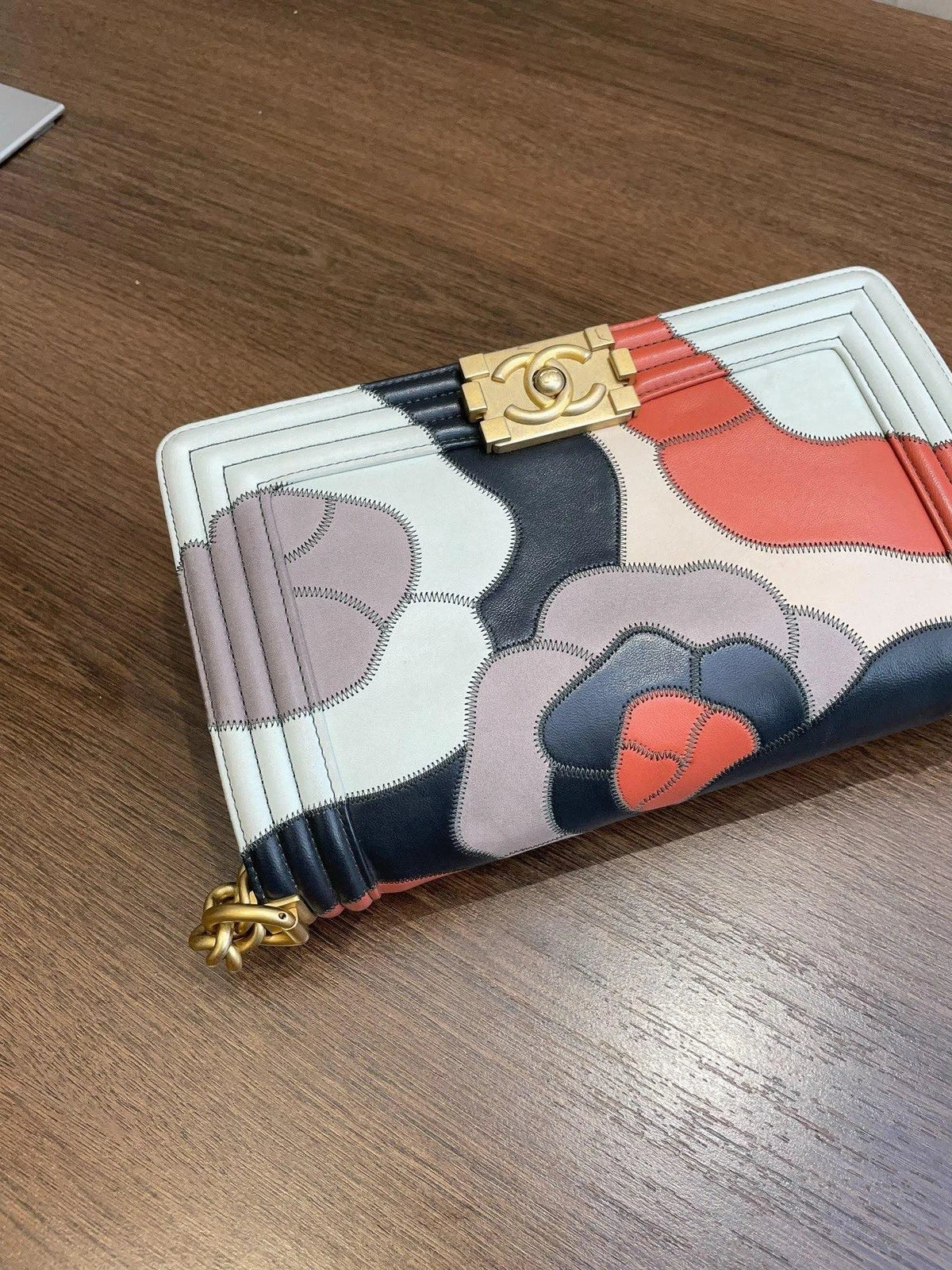 CHANEL Le Boy Medium Flap Bag Shoulder Crossbody Multicolor Camellia Limited