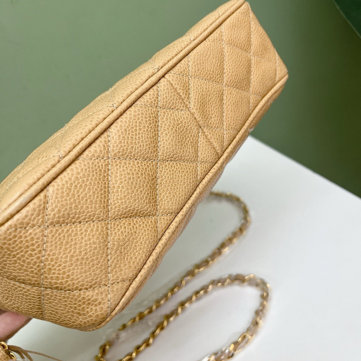 Chanel Diamond Tassel Camera Chain Shoulder Bag Beige Gold Used Women Classic