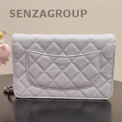 Chanel WOC Blue Silver Calfskin Quilted Chain Shoulder Crossbody Bag