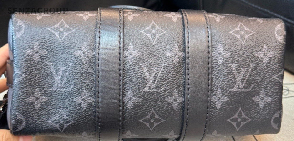 Louis Vuitton Keepall Monogram Top Handle Bag Black Silver Unisex Adults Classic