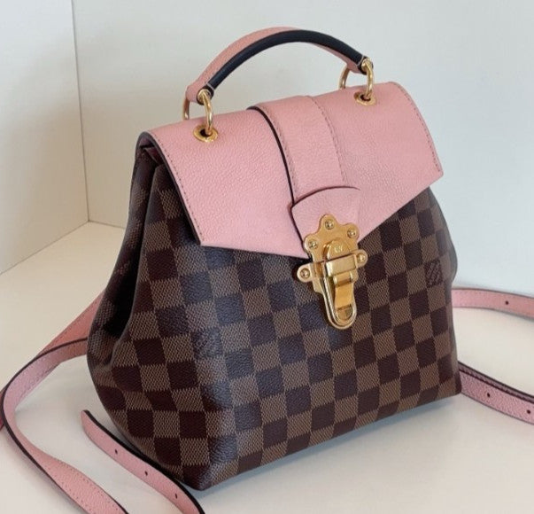 Louis Vuitton Clapton Damier Ebene Backpack Brown Pink Gold Women Classic