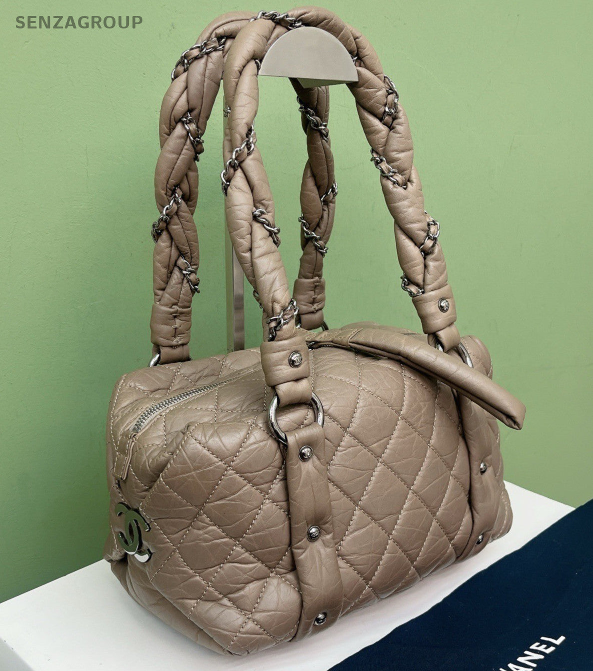 Chanel Bowling Diamond Shoulder Bag Gray Silver Used Women Classic