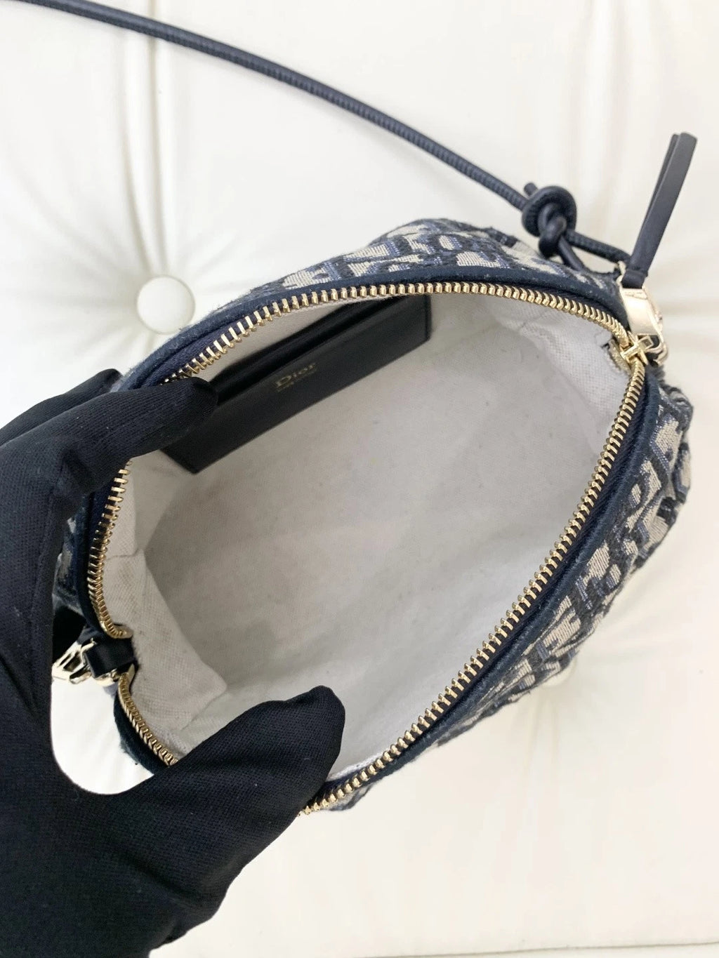 Christian Dior Bow Oblique Shoulder Bag Black Gold Hardware Women S