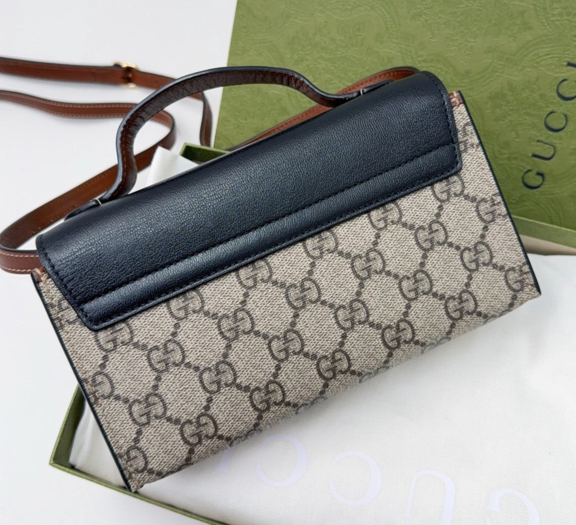 Gucci Padlock Ophidia Top Handle Crossbody Brown Gold Women Classic