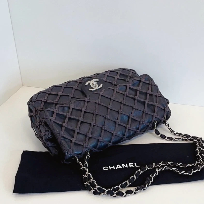 Chanel Classic Flap Jumbo Chain Shoulder Crossbody Black Silver Women