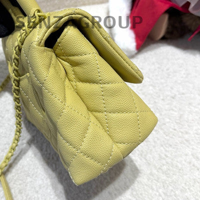 Chanel Calfskin Mini Coco Handle Yellow Handbag Chain Strap Crossbody