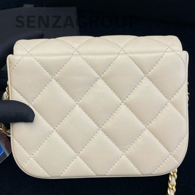 Chanel Mini Flap Bag Lamb Leather White Gold Hardware Chain Shoulder Bag