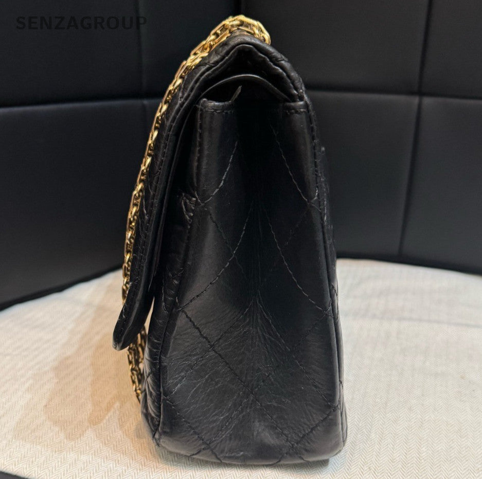 Chanel Diamond Chain Calfskin Black Gold Shoulder Bag Women Classic