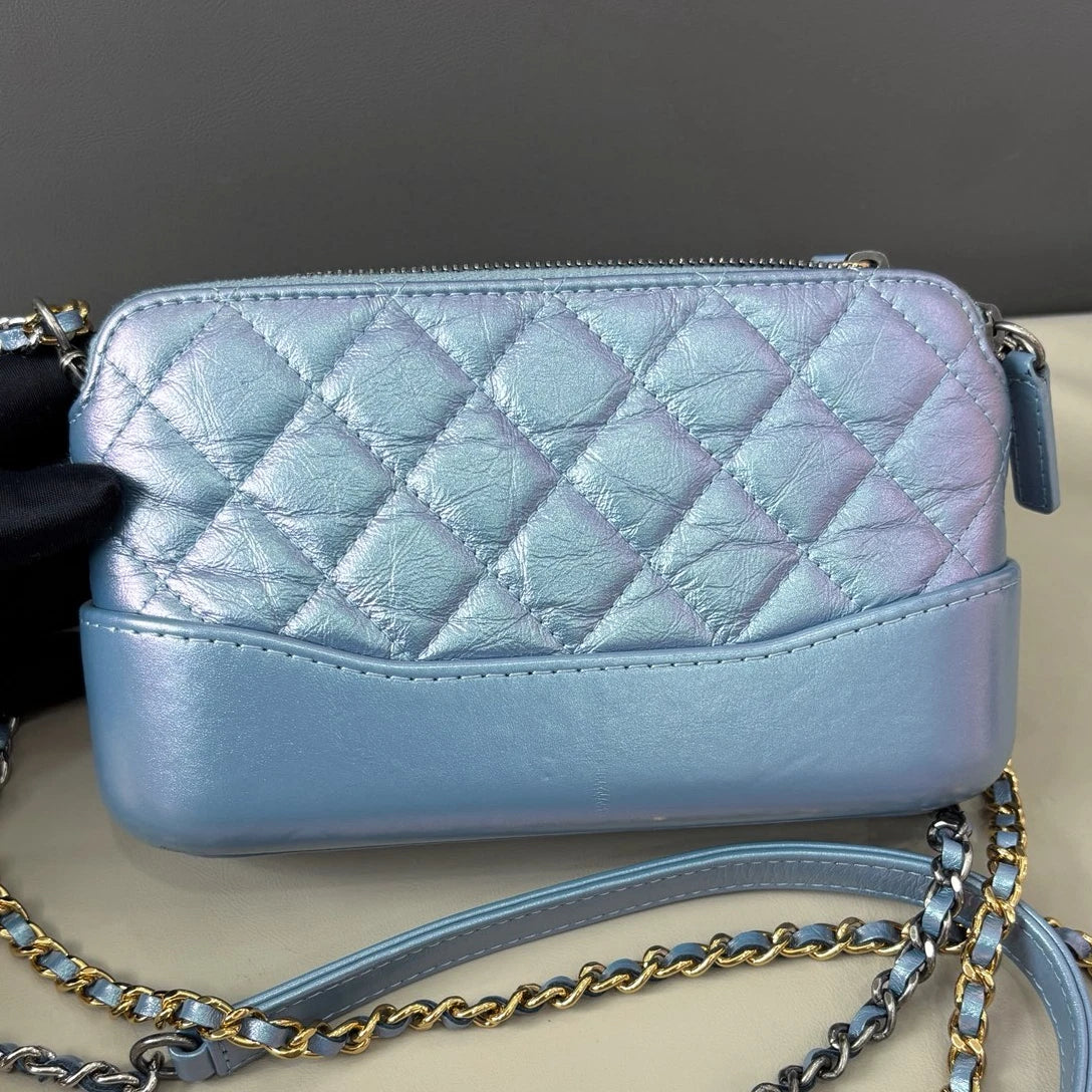 Chanel Gabrielle Mini Chain Shoulder Crossbody Blue Gold Diamond Women Classic